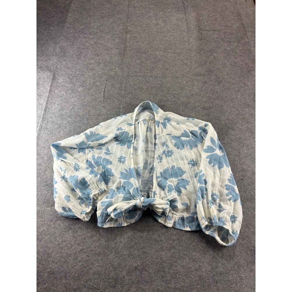 American Eagle Blue Floral Tie Front Cropped Blouse Women L Cottagecore Boho